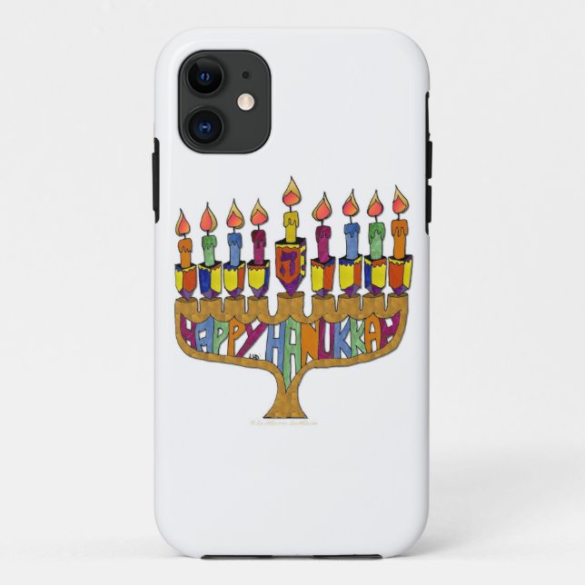 Judaika Happy Hanukkah Dreidel Menorah Case-Mate iPhone Hülle (Rückseite)