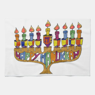 Judaika Happy Hanukkah Dreidel Menorah Geschirrtuch