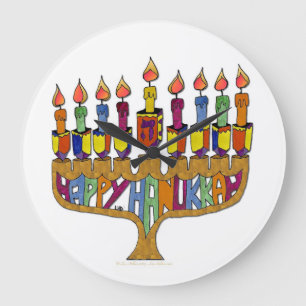 Judaika Happy Hanukkah Dreidel Menorah Große Wanduhr