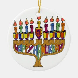 Judaika Happy Hanukkah Dreidel Menorah Keramikornament