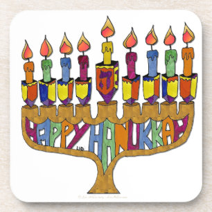 Judaika Happy Hanukkah Dreidel Menorah Untersetzer