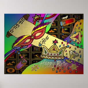 Judaika Happy Purim Jewish Holiday Poster Print