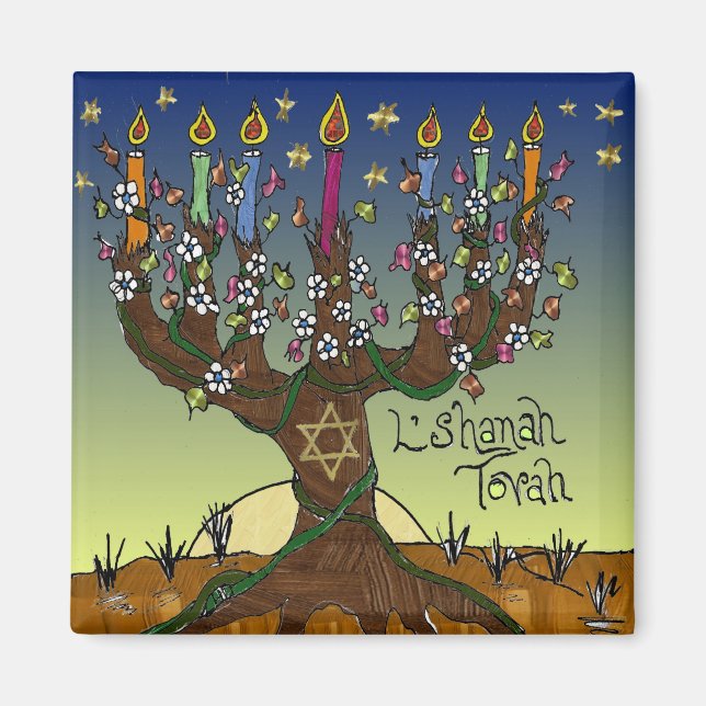 Judaika L'shanah Tovah Baum des Lebens Geschenke B Magnet (Vorne)