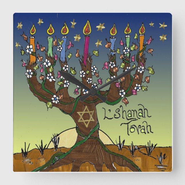 Judaika L'shanah Tovah Baum des Lebens Uhr (Vorderseite)
