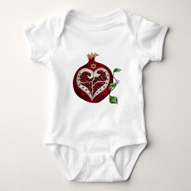 Judaika Pomegranate Heart Hanukkah Rosh Hashanah Baby Strampler (Vorderseite)