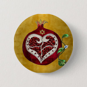 Judaika Pomegranate Heart Hanukkah Rosh Hashanah Button