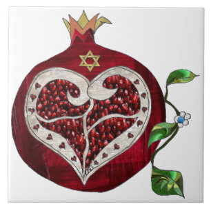 Judaika Pomegranate Heart Hanukkah Rosh Hashanah Fliese
