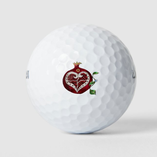 Judaika Pomegranate Heart Hanukkah Rosh Hashanah Golfball (Vorderseite)