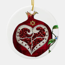 Judaika Pomegranate Heart Hanukkah Rosh Hashanah Keramikornament