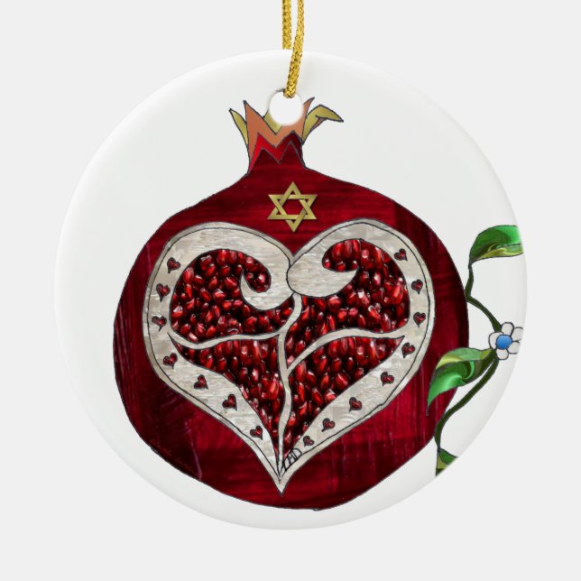 Judaika Pomegranate Heart Hanukkah Rosh Hashanah Keramikornament (Vorne)