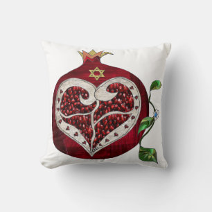 Judaika Pomegranate Heart Hanukkah Rosh Hashanah Kissen