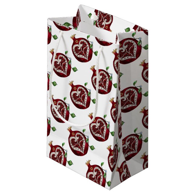 Judaika Pomegranate Heart Hanukkah Rosh Hashanah Kleine Geschenktüte (Vorderseite Schrägansicht)