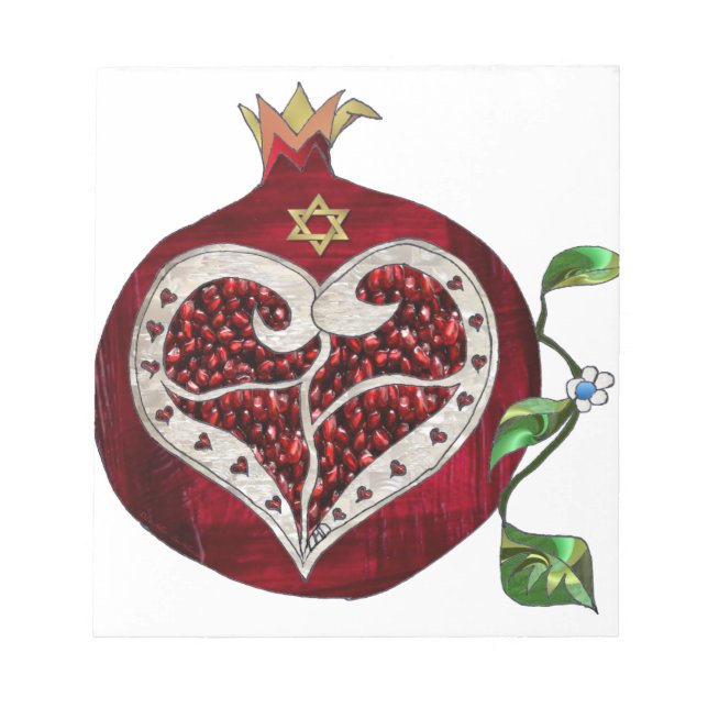Judaika Pomegranate Heart Hanukkah Rosh Hashanah Notizblock (Vorderseite)
