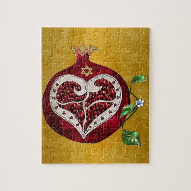 Judaika Pomegranate Heart Hanukkah Rosh Hashanah Puzzle (Vertikal)