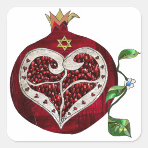 Judaika Pomegranate Heart Hanukkah Rosh Hashanah Quadratischer Aufkleber