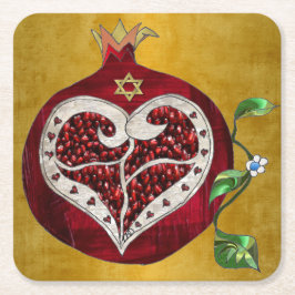Judaika Pomegranate Heart Hanukkah Rosh Hashanah Rechteckiger Pappuntersetzer