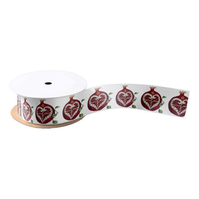 Judaika Pomegranate Heart Hanukkah Rosh Hashanah Satinband (Spule)