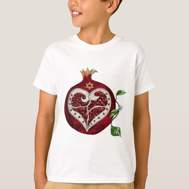Judaika Pomegranate Heart Hanukkah Rosh Hashanah T-Shirt (Vorderseite)