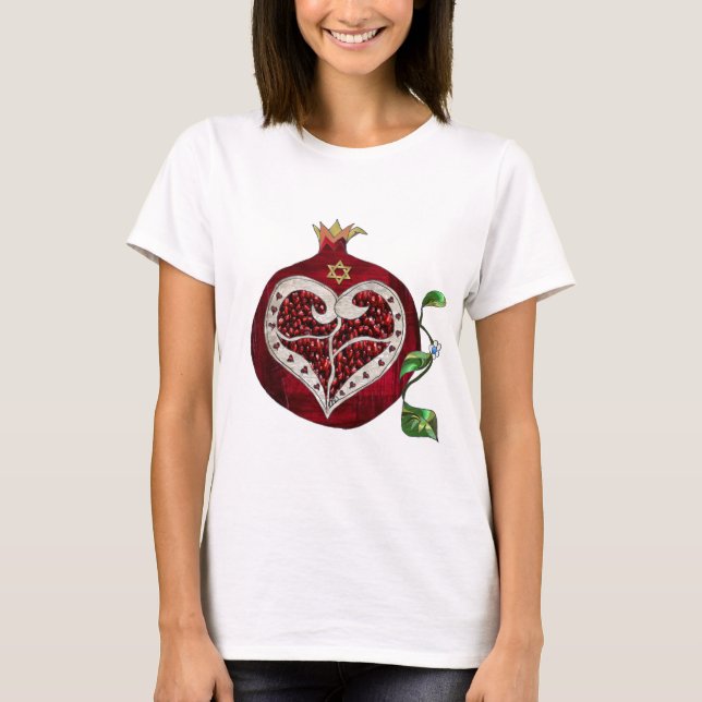 Judaika Pomegranate Heart Hanukkah Rosh Hashanah T-Shirt (Vorderseite)
