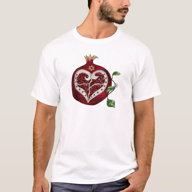 Judaika Pomegranate Heart Hanukkah Rosh Hashanah T-Shirt (Vorderseite)