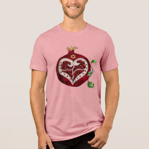 Judaika Pomegranate Heart Hanukkah Rosh Hashanah Tri-Blend Shirt