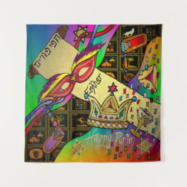 Judaika Purim Esther Celebration Dark Art Print Wandteppich