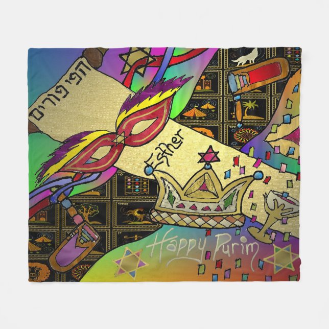 Judaika Purim Esther Jewish Celebration Art Print Fleecedecke (Vorderseite (Horizontal))