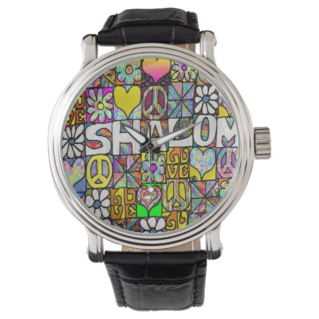 Judaika Retro 60er Psychedelic Shalom Watch Armbanduhr (Vorderseite)