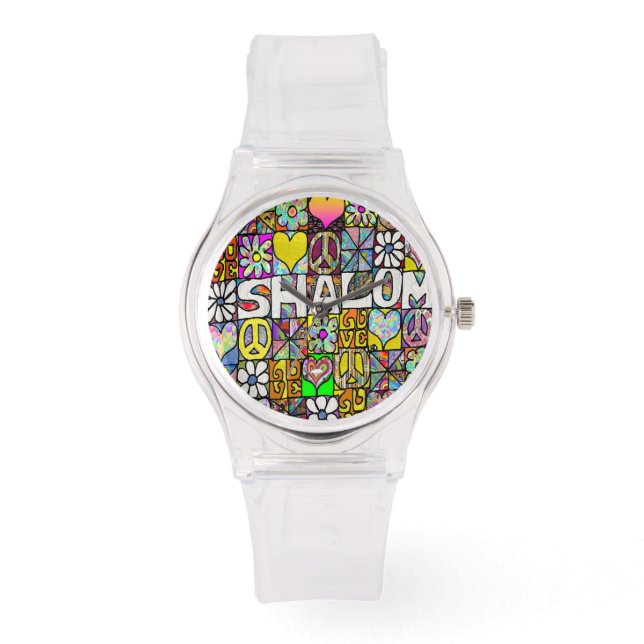 Judaika Retro 60er Psychedelic Shalom Watch Armbanduhr (Vorderseite)