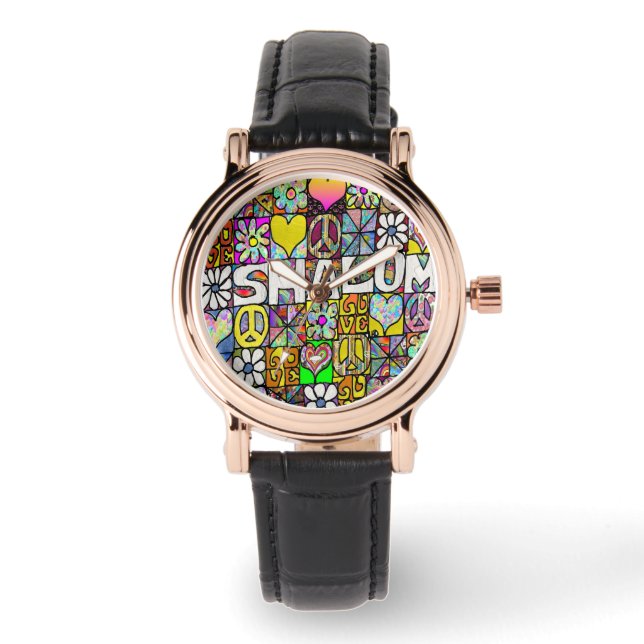 Judaika Retro 60er Psychedelic Shalom Watch Armbanduhr (Vorderseite)