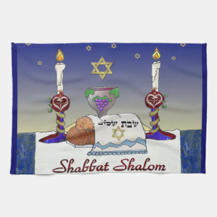 Judaika Shabbat Shalom Art Print Geschirrtuch