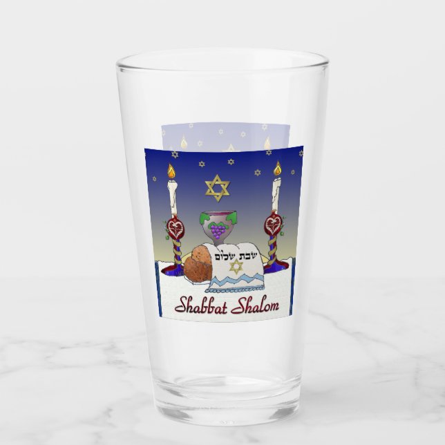Judaika Shabbat Shalom Art Print Glass Cup Glas (Vorderseite)
