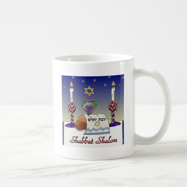 Judaika Shabbat Shalom Art Print Kaffeetasse (Rechts)