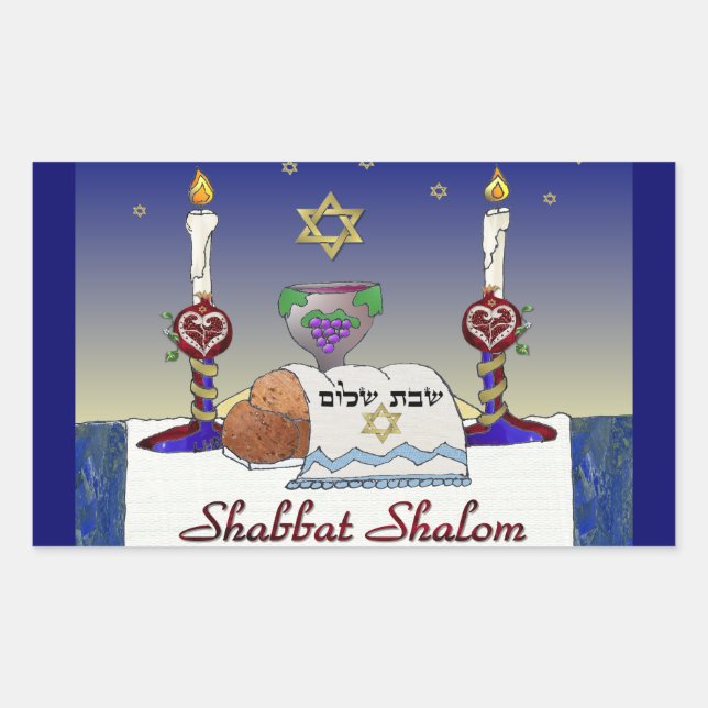 Judaika Shabbat Shalom Art Print Rechteckiger Aufkleber (Vorderseite)