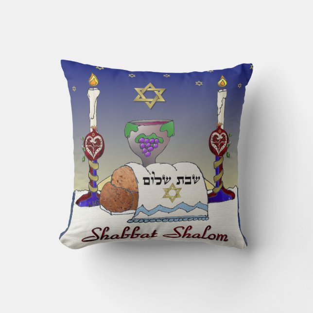 Judaika Shabbat Shalom Kunstdruckerei Kissen (Vorderseite)
