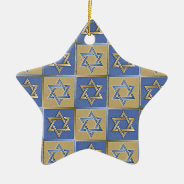 Judaika Star von David Metal Gold Blue Keramikornament (Vorne)