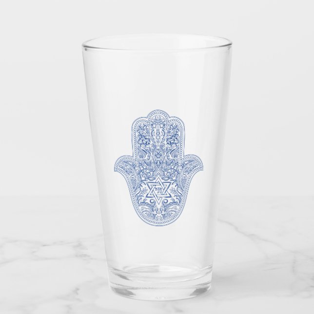 Judaika - Trinkgläser - Hamsa Design Glas (Vorderseite)