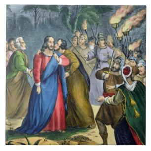 Judas verrät seinen Meister, von einer Bibel, die Fliese