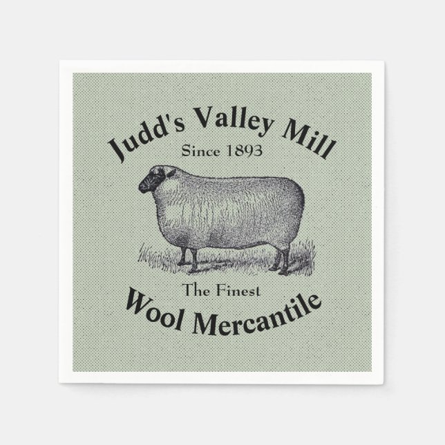 Judd's Valley Wool Mercantile Vintage Sheep Image Serviette (Vorderseite)