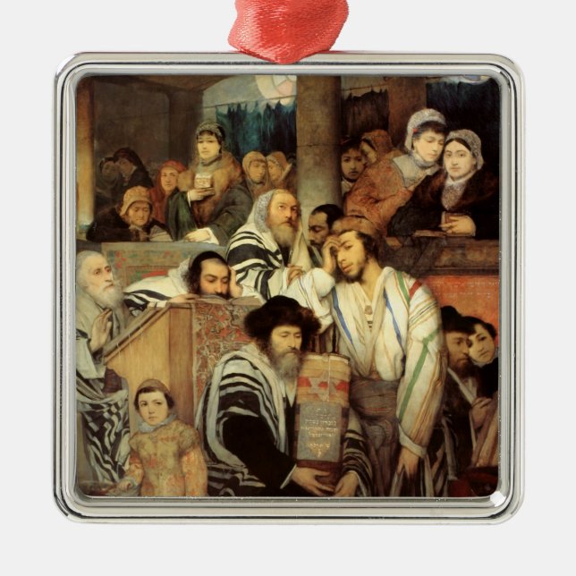 Juden, die in der Synagoge auf Jom Kippur beten Ornament Aus Metall (Vorne)