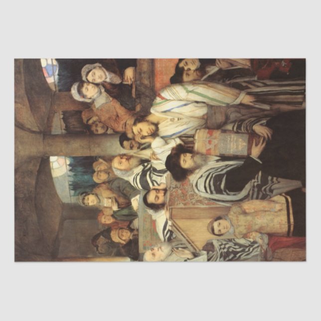 Juden, die in der Synagoge auf Jom Kippur beten Seidenpapier (Vorderseite)