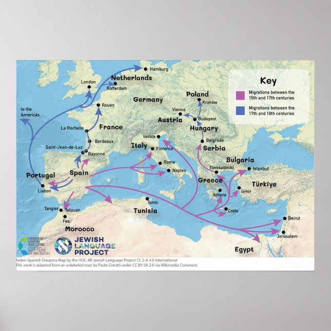 Judeo-Spanish diaspora map Poster (Vorne)