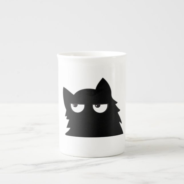 Judging Black Cat Funny Minimal Cat Design Prozellantasse (Vorderseite)