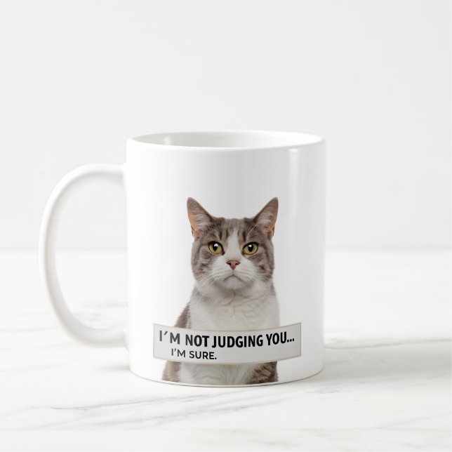 Judging Cat Sarcastic Quote Minimal Art Kaffeetasse (Links)