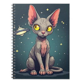 Judging Sphynx Cat UFO Space Cartoon Art Notizblock