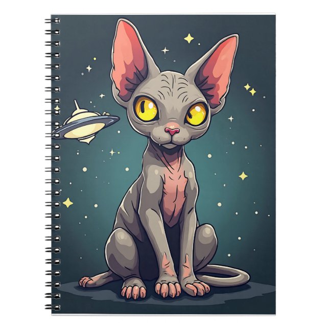 Judging Sphynx Cat UFO Space Cartoon Art Notizblock (Vorderseite)