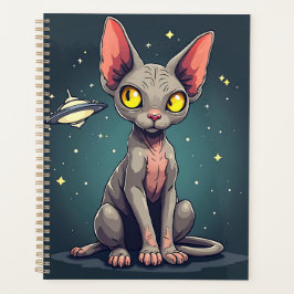 Judging Sphynx Cat UFO Space Cartoon Art Planer
