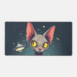 Judging Sphynx Cat UFO Space Cartoon Art Schreibtischunterlage