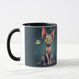 Judging Sphynx Cat UFO Space Cartoon Art Tasse