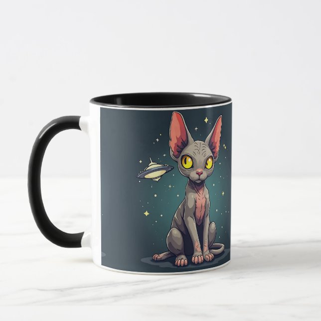Judging Sphynx Cat UFO Space Cartoon Art Tasse (Links)